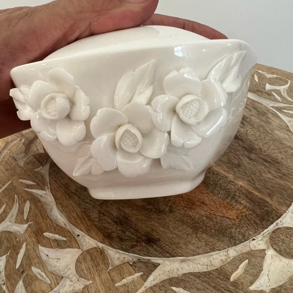 Vintage Godinger & Co Ivory Etched Floral Candy Dish with Lid